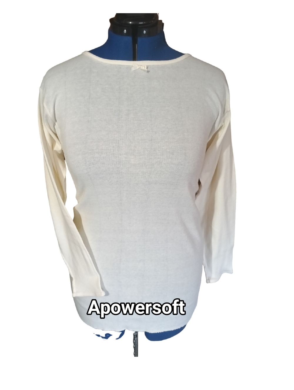 intage Cream Thermal Knit Long Sleeve Fitted Layering Top Size 3X